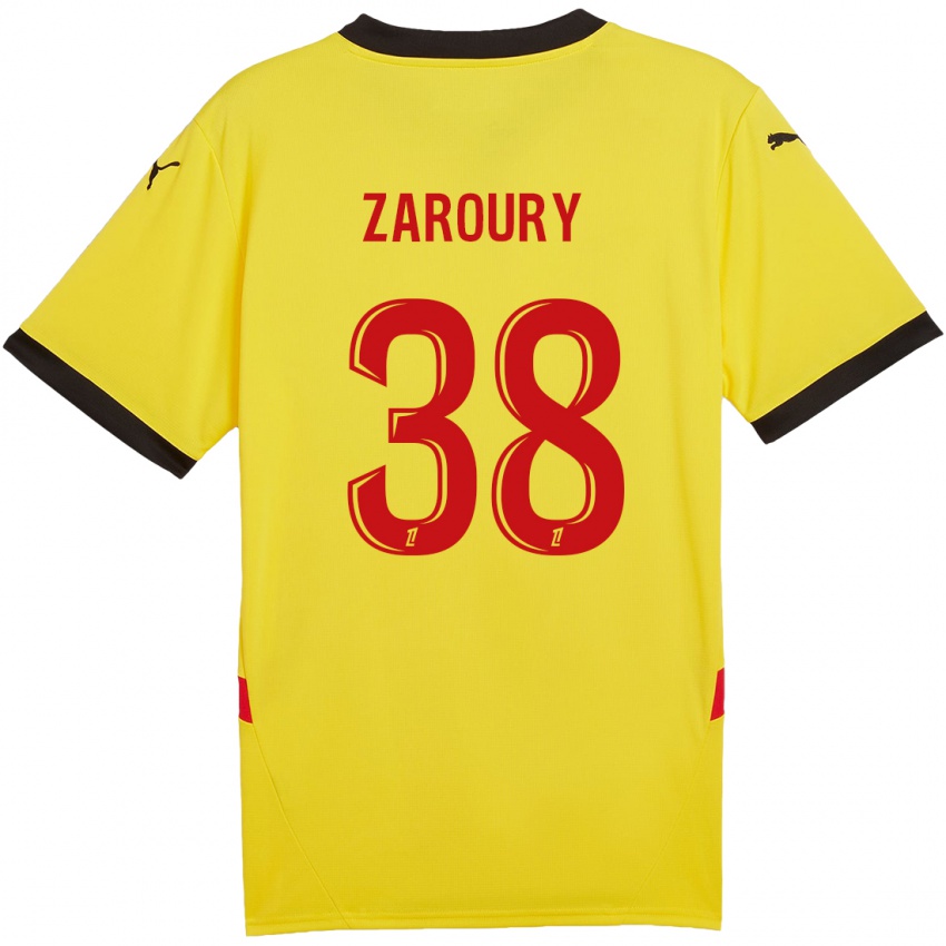 Enfant Maillot Anass Zaroury #38 Jaune Rouge Tenues Domicile 2024/25 T-Shirt Belgique