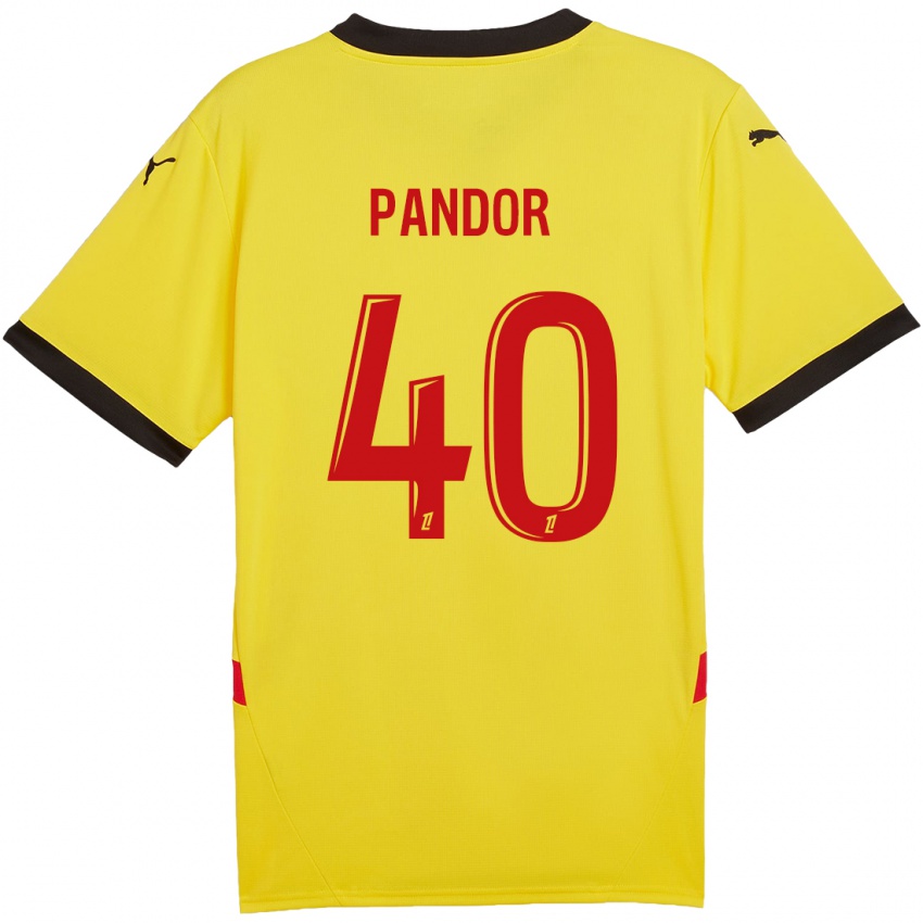 Enfant Maillot Yannick Pandor #40 Jaune Rouge Tenues Domicile 2024/25 T-Shirt Belgique