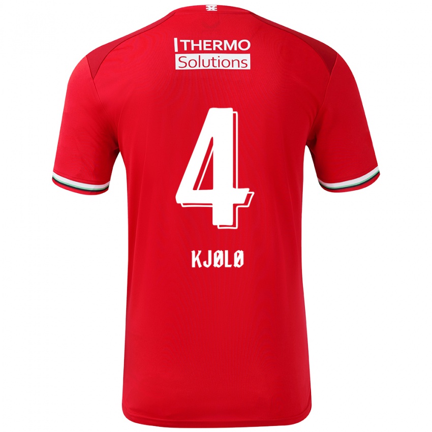 Kinderen Mathias Kjølø #4 Rood Wit Thuisshirt Thuistenue 2024/25 T-Shirt België