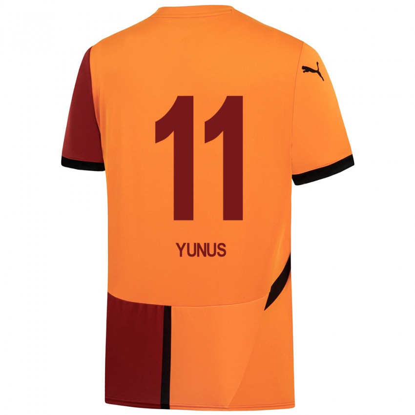 Enfant Maillot Yunus Akgün #11 Jaune Rouge Tenues Domicile 2024/25 T-Shirt Belgique