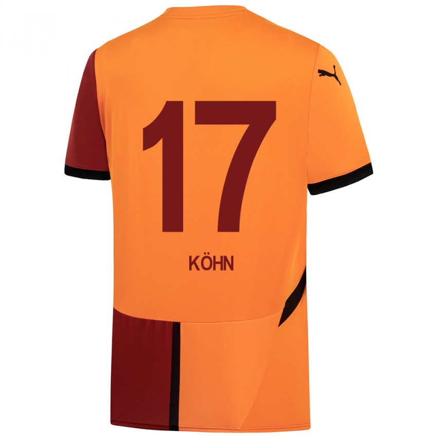 Enfant Maillot Derrick Köhn #17 Jaune Rouge Tenues Domicile 2024/25 T-Shirt Belgique