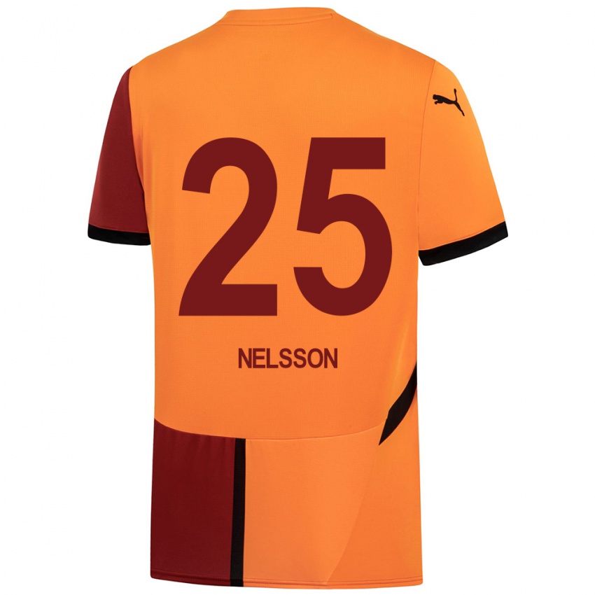 Enfant Maillot Victor Nelsson #25 Jaune Rouge Tenues Domicile 2024/25 T-Shirt Belgique