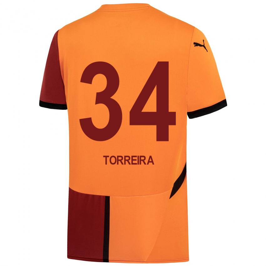 Kinderen Lucas Torreira #34 Geel Rood Thuisshirt Thuistenue 2024/25 T-Shirt België