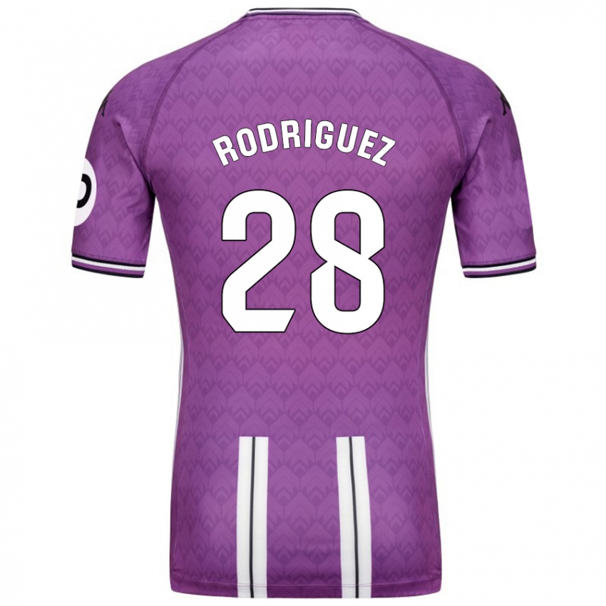 Enfant Maillot Yago Rodríguez #28 Violet Blanc Tenues Domicile 2024/25 T-Shirt Belgique