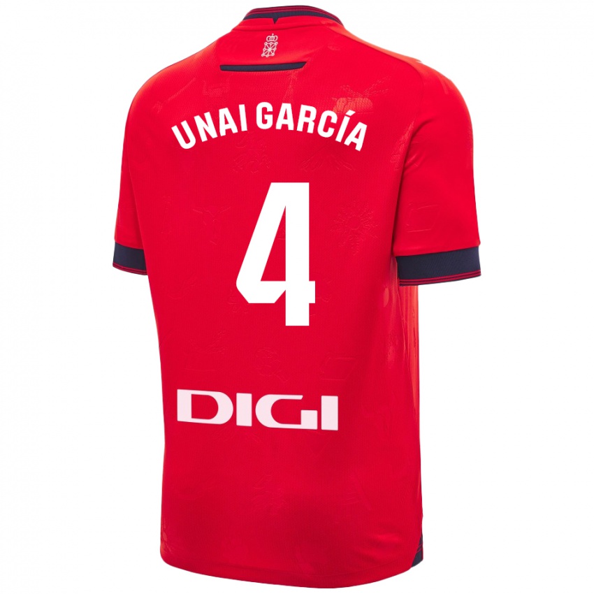 Kinderen Unai García #4 Rood Wit Thuisshirt Thuistenue 2024/25 T-Shirt België