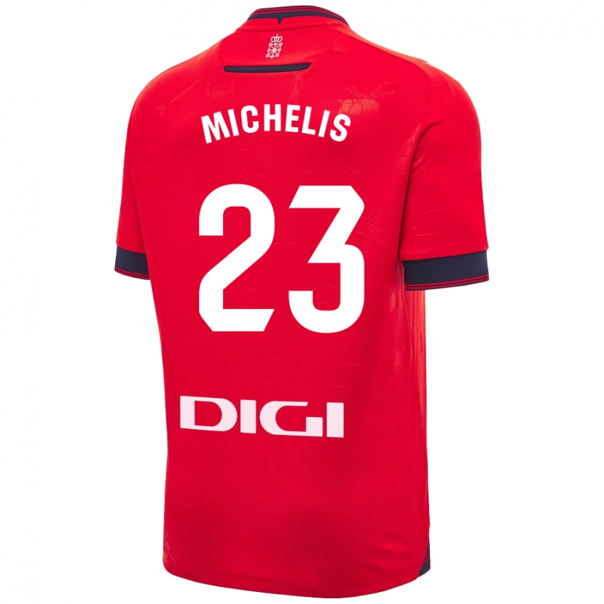 Enfant Maillot Nikolaos Michelis #23 Rouge Blanc Tenues Domicile 2024/25 T-Shirt Belgique