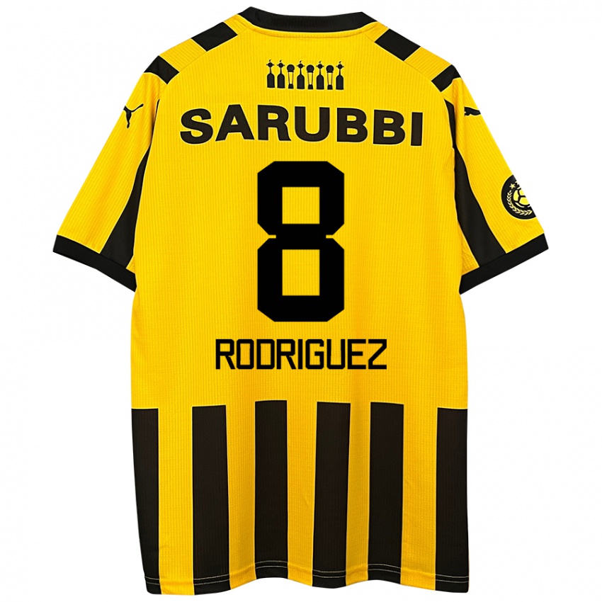 Enfant Maillot Sebastián Rodríguez #8 Jaune Noir Tenues Domicile 2024/25 T-Shirt Belgique