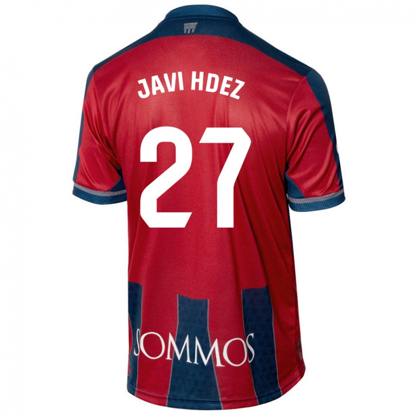 Enfant Maillot Javi Hernández #27 Rouge Bleu Tenues Domicile 2024/25 T-Shirt Belgique