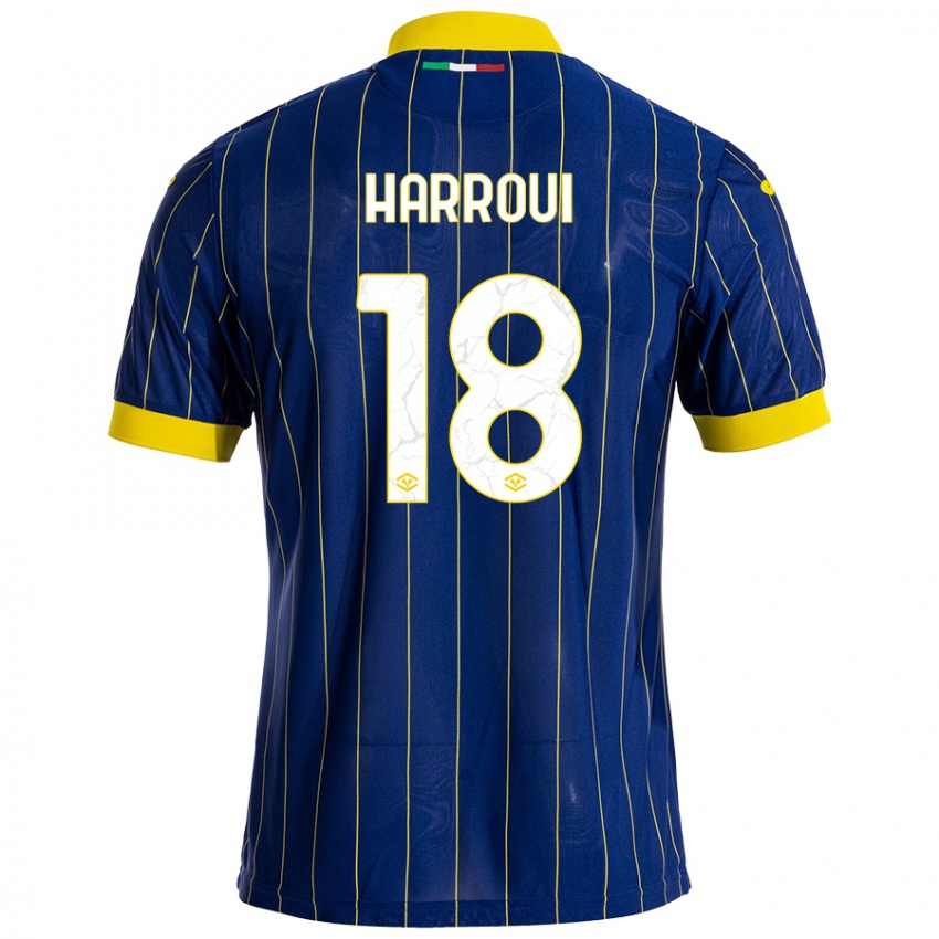 Enfant Maillot Abdou Harroui #18 Bleu Jaune Tenues Domicile 2024/25 T-Shirt Belgique