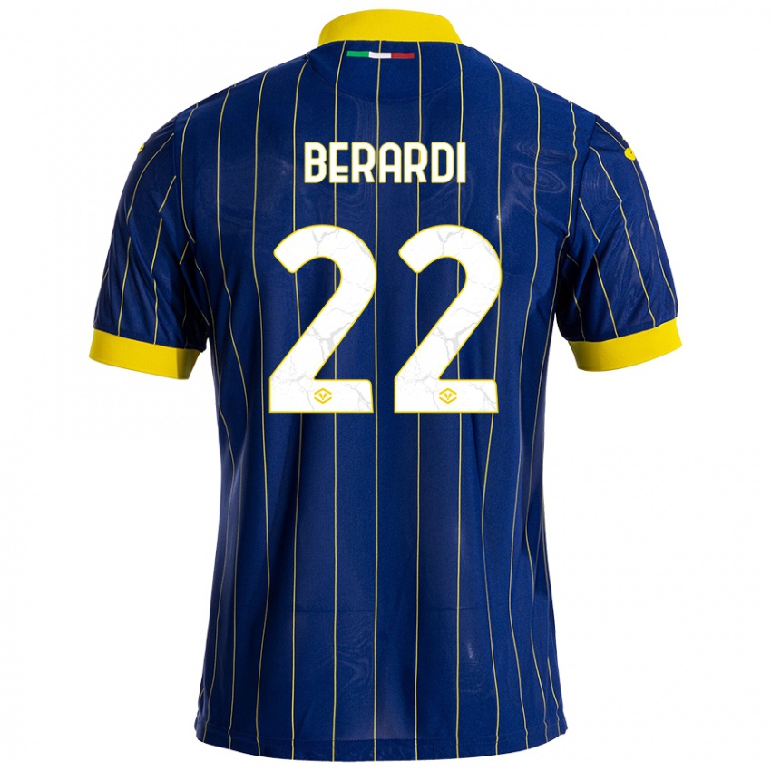 Enfant Maillot Alessandro Berardi #22 Bleu Jaune Tenues Domicile 2024/25 T-Shirt Belgique