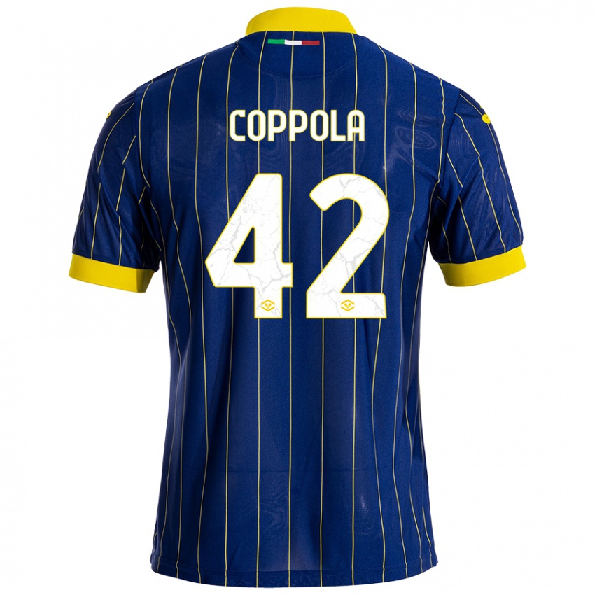 Enfant Maillot Diego Coppola #42 Bleu Jaune Tenues Domicile 2024/25 T-Shirt Belgique