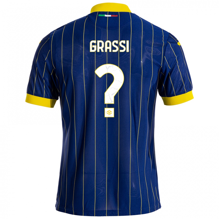 Enfant Maillot Pierfrancesco Grassi #0 Bleu Jaune Tenues Domicile 2024/25 T-Shirt Belgique