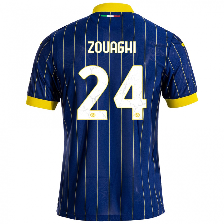 Enfant Maillot Thomas Zouaghi #24 Bleu Jaune Tenues Domicile 2024/25 T-Shirt Belgique