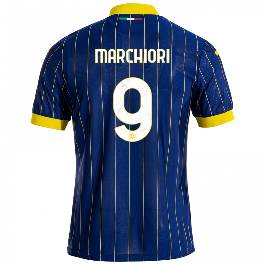 Enfant Maillot Giorgia Marchiori #9 Bleu Jaune Tenues Domicile 2024/25 T-Shirt Belgique