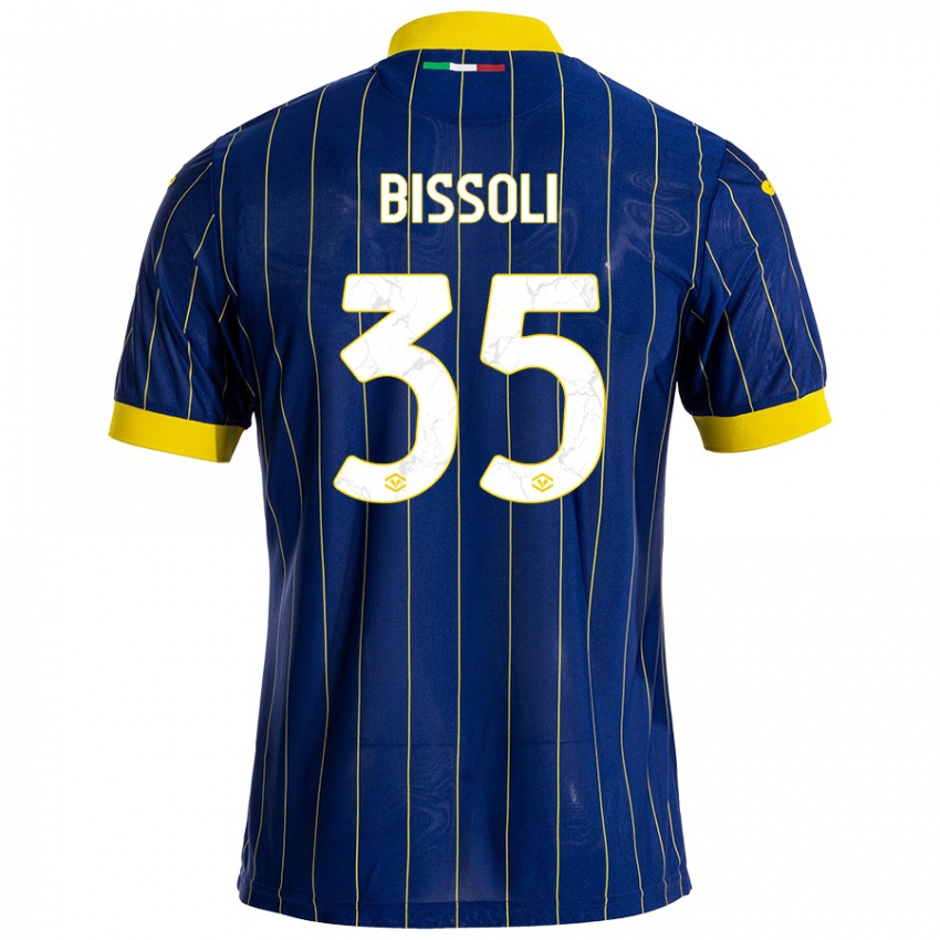 Enfant Maillot Noemí Bissoli #35 Bleu Jaune Tenues Domicile 2024/25 T-Shirt Belgique