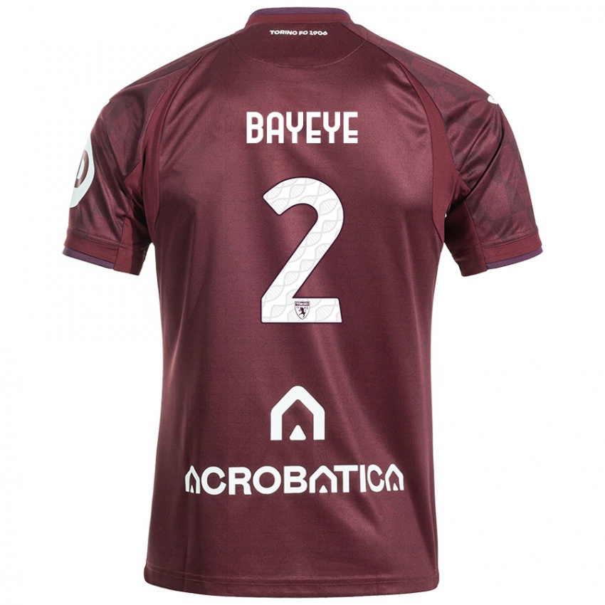 Enfant Maillot Brian Bayeye #2 Bordeaux Blanc Tenues Domicile 2024/25 T-Shirt Belgique