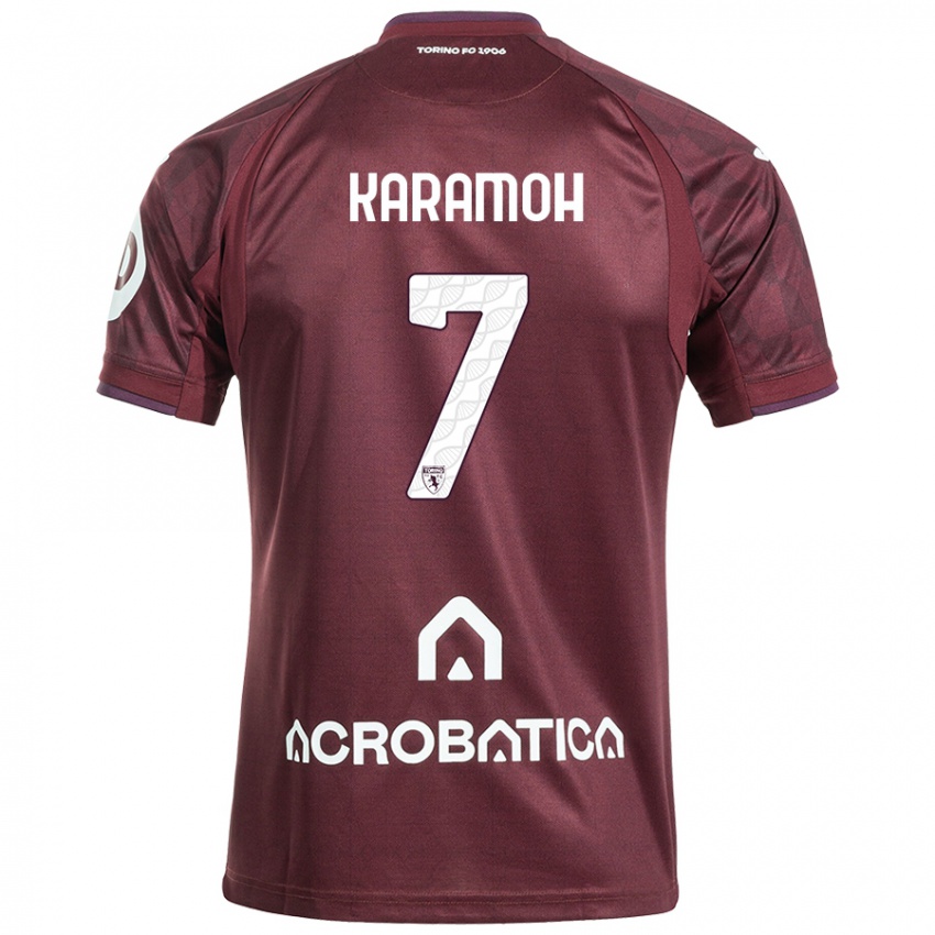 Enfant Maillot Yann Karamoh #7 Bordeaux Blanc Tenues Domicile 2024/25 T-Shirt Belgique