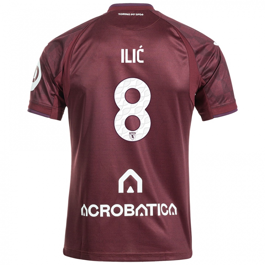 Enfant Maillot Ivan Ilić #8 Bordeaux Blanc Tenues Domicile 2024/25 T-Shirt Belgique