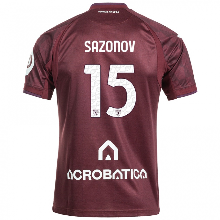 Enfant Maillot Saba Sazonov #15 Bordeaux Blanc Tenues Domicile 2024/25 T-Shirt Belgique