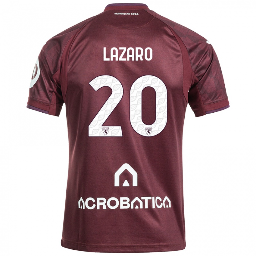 Enfant Maillot Valentino Lazaro #20 Bordeaux Blanc Tenues Domicile 2024/25 T-Shirt Belgique