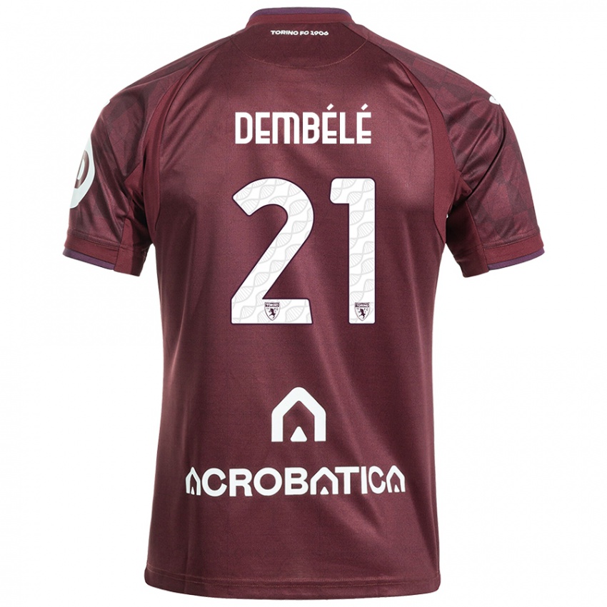 Enfant Maillot Ali Dembélé #21 Bordeaux Blanc Tenues Domicile 2024/25 T-Shirt Belgique