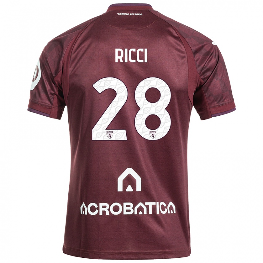 Enfant Maillot Samuele Ricci #28 Bordeaux Blanc Tenues Domicile 2024/25 T-Shirt Belgique