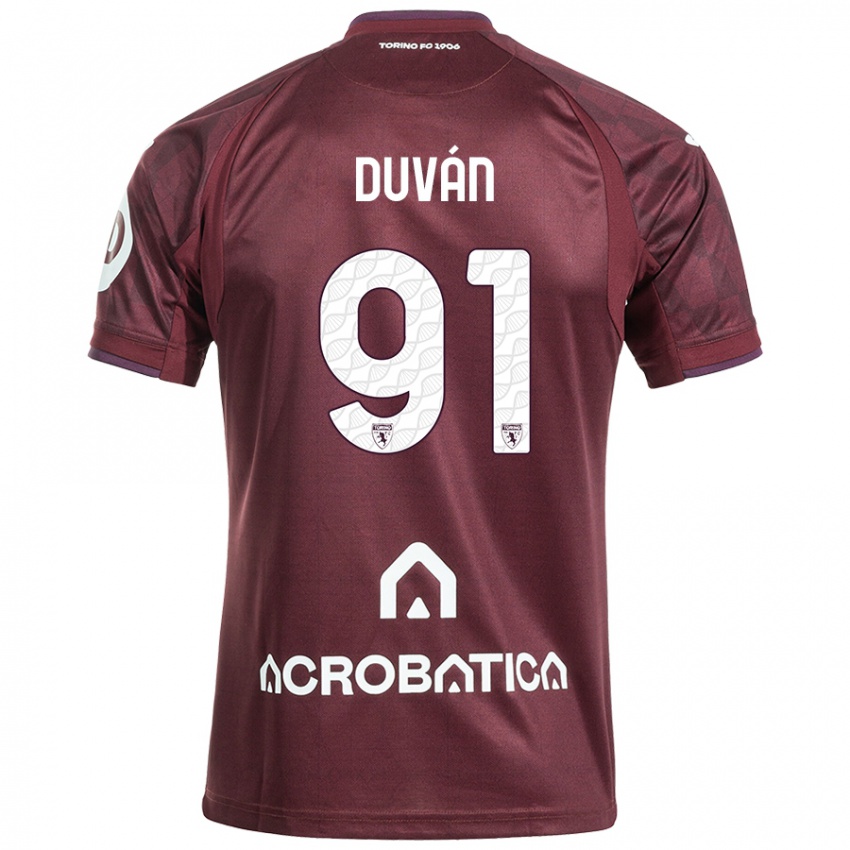 Enfant Maillot Duván Zapata #91 Bordeaux Blanc Tenues Domicile 2024/25 T-Shirt Belgique