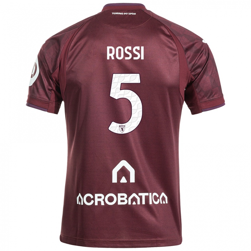 Enfant Maillot Simone Rossi #5 Bordeaux Blanc Tenues Domicile 2024/25 T-Shirt Belgique