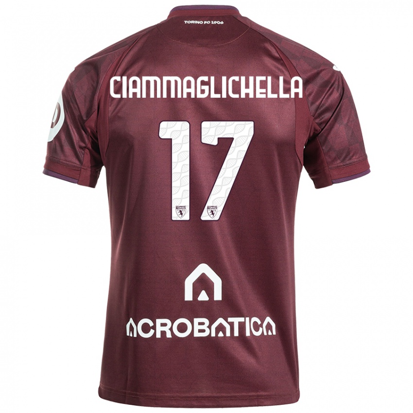 Enfant Maillot Aaron Ciammaglichella #17 Bordeaux Blanc Tenues Domicile 2024/25 T-Shirt Belgique