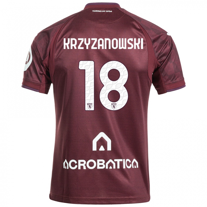 Enfant Maillot Jakub Krzyzanowski #18 Bordeaux Blanc Tenues Domicile 2024/25 T-Shirt Belgique