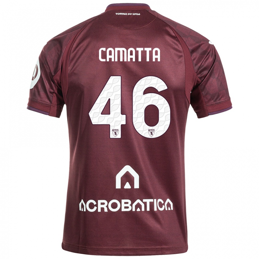 Enfant Maillot Alessandro Camatta #46 Bordeaux Blanc Tenues Domicile 2024/25 T-Shirt Belgique