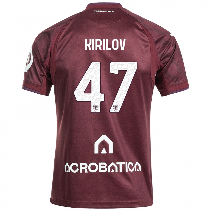 Enfant Maillot Martin Kirilov #47 Bordeaux Blanc Tenues Domicile 2024/25 T-Shirt Belgique