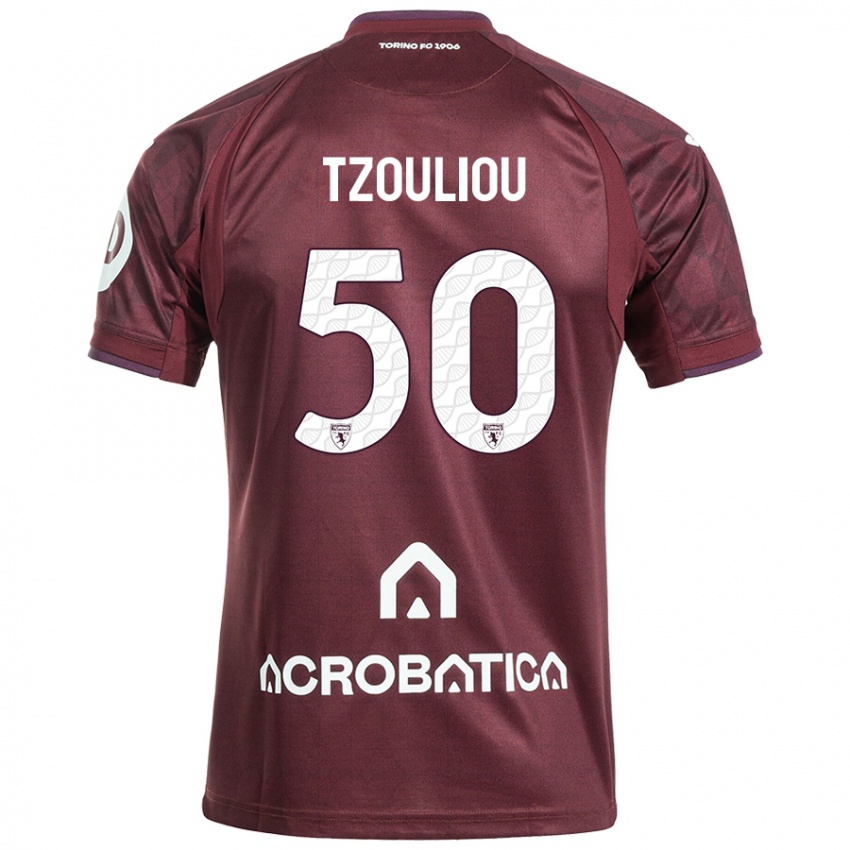 Enfant Maillot Dimitrianos Tzouliou #50 Bordeaux Blanc Tenues Domicile 2024/25 T-Shirt Belgique