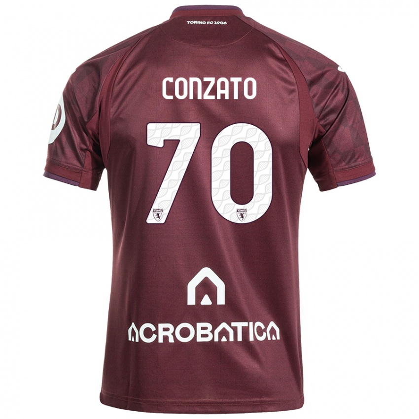 Enfant Maillot Filippo Conzato #70 Bordeaux Blanc Tenues Domicile 2024/25 T-Shirt Belgique