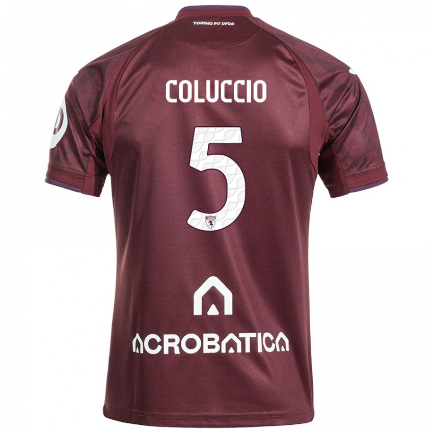 Enfant Maillot Francesca Coluccio #5 Bordeaux Blanc Tenues Domicile 2024/25 T-Shirt Belgique