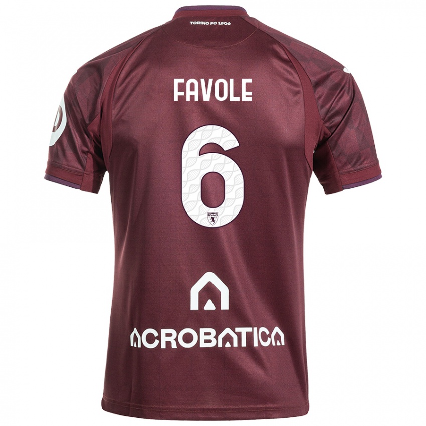 Enfant Maillot Stefania Favole #6 Bordeaux Blanc Tenues Domicile 2024/25 T-Shirt Belgique