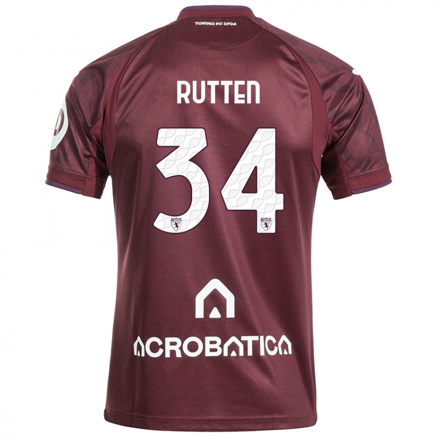 Enfant Maillot Jill Rutten #34 Bordeaux Blanc Tenues Domicile 2024/25 T-Shirt Belgique