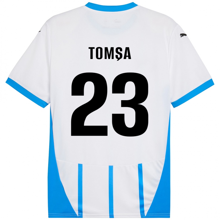 Kinderen Troy Tomșa #23 Wit Blauw Uitshirt Uittenue 2024/25 T-Shirt België