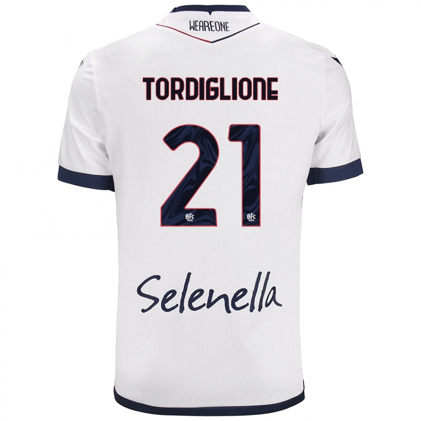 Kinderen Nicolò Tordiglione #21 Wit Koningsblauw Uitshirt Uittenue 2024/25 T-Shirt België