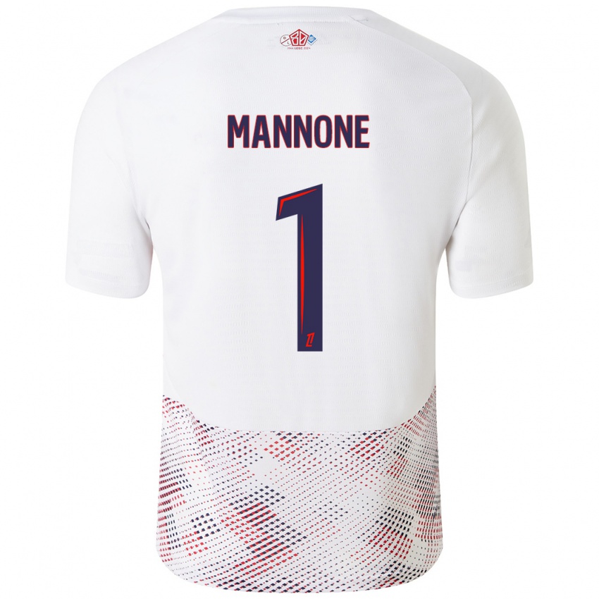 Enfant Maillot Vito Mannone #1 Blanc Bleu Royal Tenues Extérieur 2024/25 T-Shirt Belgique