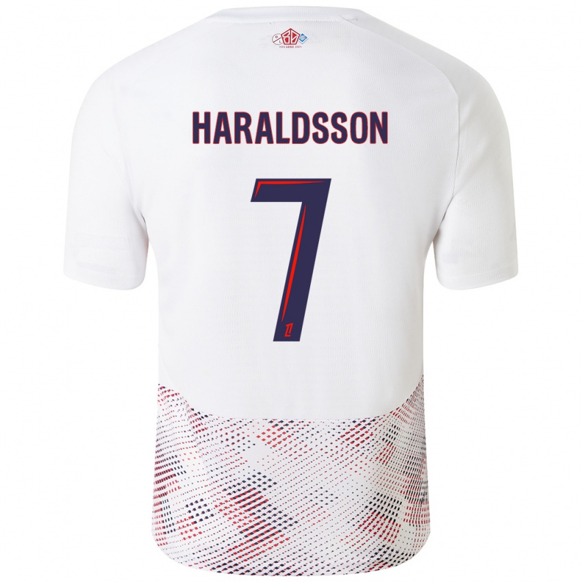 Kinder Hákon Arnar Haraldsson #7 Weiß Königsblau Auswärtstrikot Trikot 2024/25 T-Shirt Belgien