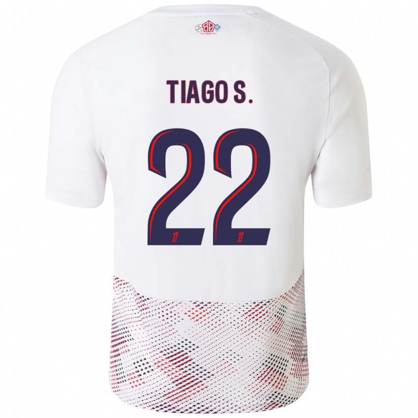 Enfant Maillot Tiago Santos #22 Blanc Bleu Royal Tenues Extérieur 2024/25 T-Shirt Belgique