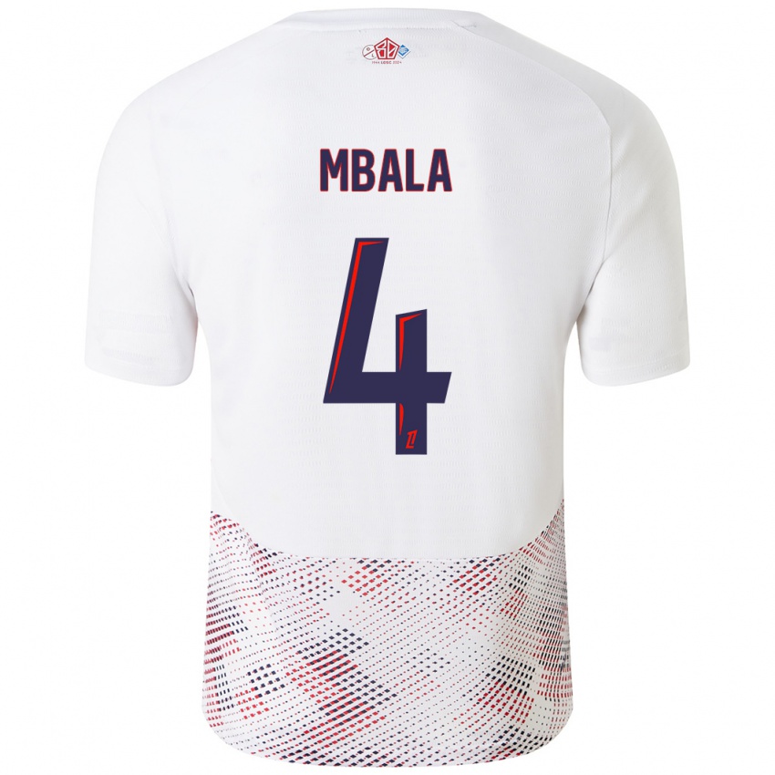 Enfant Maillot Olivia Mbala #4 Blanc Bleu Royal Tenues Extérieur 2024/25 T-Shirt Belgique