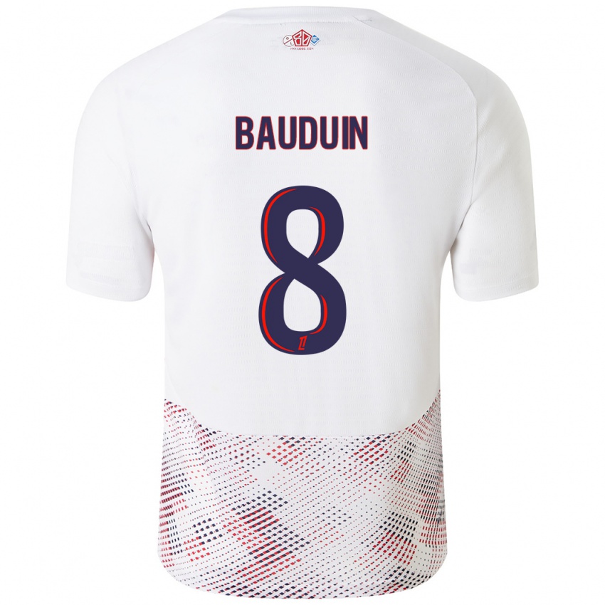 Kinderen Justine Bauduin #8 Wit Koningsblauw Uitshirt Uittenue 2024/25 T-Shirt België