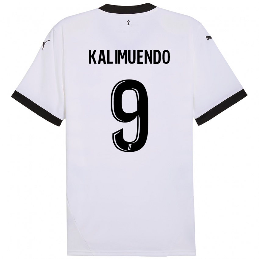 Enfant Maillot Arnaud Kalimuendo #9 Blanc Noir Tenues Extérieur 2024/25 T-Shirt Belgique