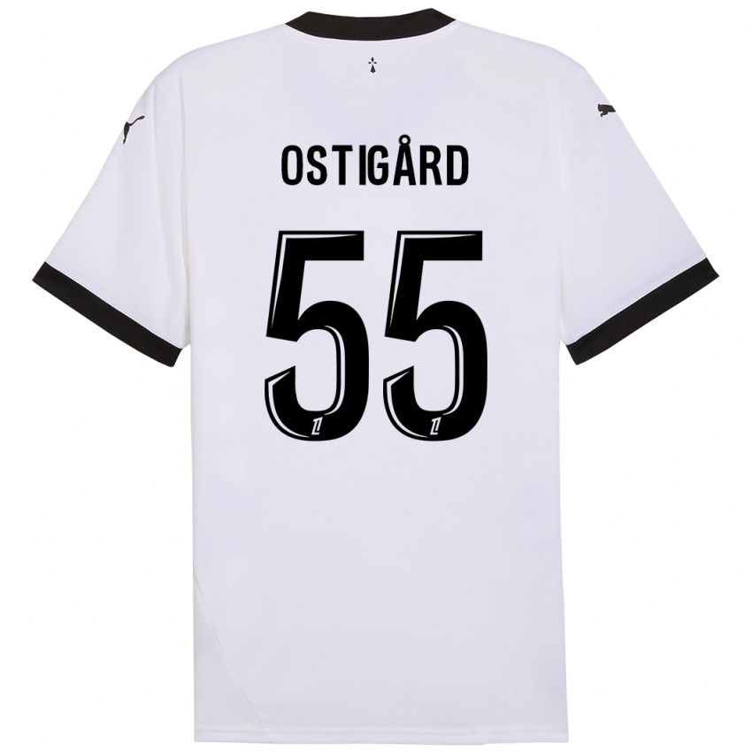 Enfant Maillot Leo Ostigard #55 Blanc Noir Tenues Extérieur 2024/25 T-Shirt Belgique