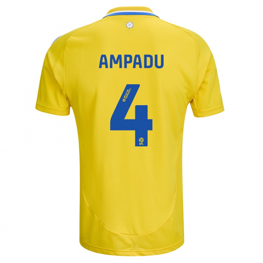 Kinder Ethan Ampadu #4 Gelb Blau Auswärtstrikot Trikot 2024/25 T-Shirt Belgien