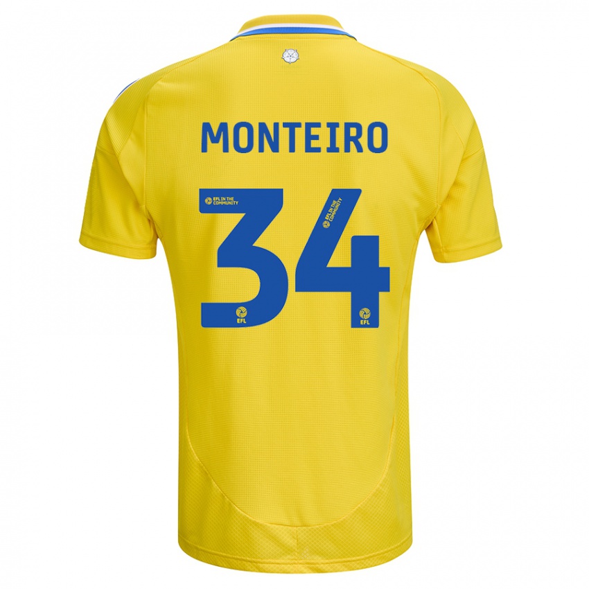 Kinderen Diogo Monteiro #34 Geel Blauw Uitshirt Uittenue 2024/25 T-Shirt België