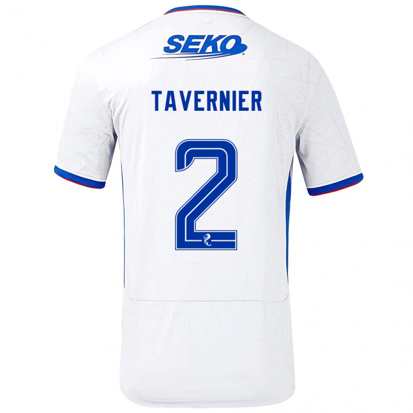 Enfant Maillot James Tavernier #2 Blanc Bleu Tenues Extérieur 2024/25 T-Shirt Belgique