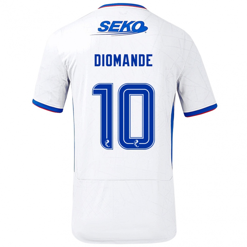 Enfant Maillot Mohamed Diomandé #10 Blanc Bleu Tenues Extérieur 2024/25 T-Shirt Belgique